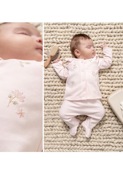 Kız Bebek Takımı %100 Pamuk Çiçek Detaylı (1-6 Ay Arası Patikli , 6-12 Ay Arası Patiksiz)