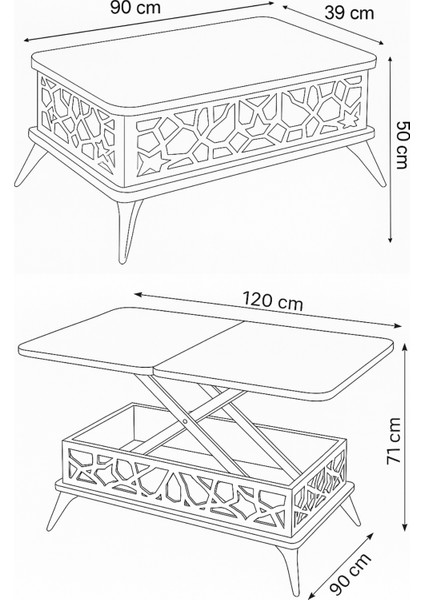 Zeren Akıllı Sehpa Lazer Desenli Kademeli Fonksiyonel Atlantik Çam Beyaz 90x39x60 Cm