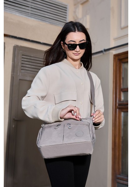 Kadın Suya Dayanıklı Krinkıl Kumaş Çok Gözlü Ayarlanabilir Vizon Renk Çapraz Askılı Omuz Çantası modelleri