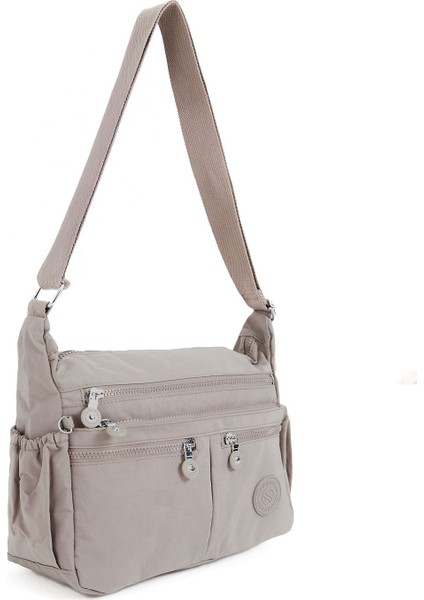 Kadın Suya Dayanıklı Krinkıl Kumaş Çok Gözlü Ayarlanabilir Vizon Renk Çapraz Askılı Omuz Çantası