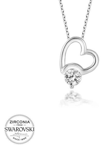 Swarovski Taşlı Gümüş Kalp Bayan Kolye