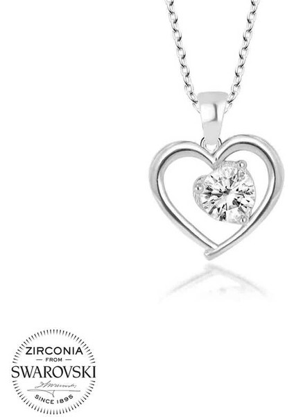 Swarovski Taşlı Gümüş Kalp Bayan Kolye