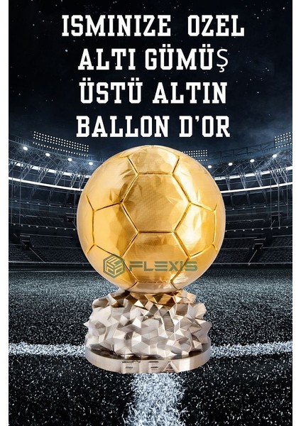 Flexıs We Make It Possıble For You Isminize Özel Fıfa Ballon D'or Maketi 15 cm Hediyelik Gold Kaplama
