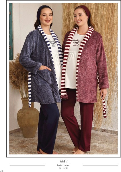 Ba-Ha 4419 Bayan Lohusa Kışlık 3'lü Pijama Takımı