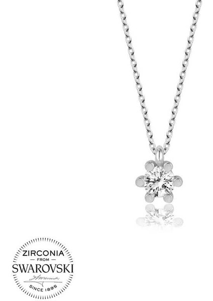 Swarovski Taşlı Gümüş Tektaş Bayan Kolye
