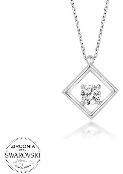 Swarovski Taşlı Gümüş Dörtgen Bayan Kolye