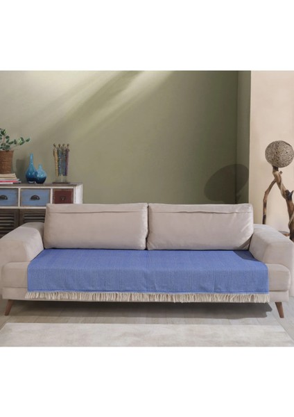 Mavi Pamuklu Koltuk Örtüsü 115X200 Önden Saçaklı Çizgili Desenli fiyatları