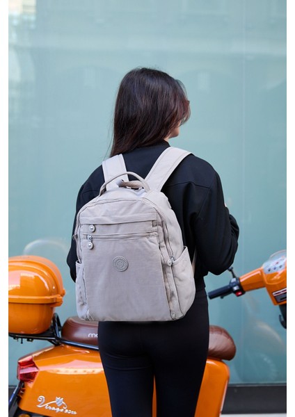 Unisex Suya Dayanıklı Krinkıl Kumaş Çok Gözlü Vizon Laptop Okul ve Sırt Çantası