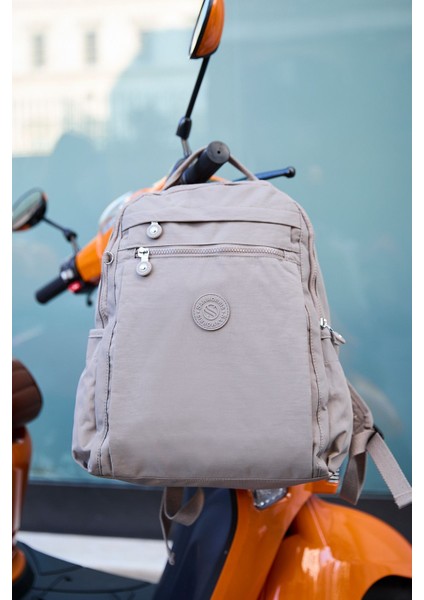 Unisex Suya Dayanıklı Krinkıl Kumaş Çok Gözlü Vizon Laptop Okul ve Sırt Çantası