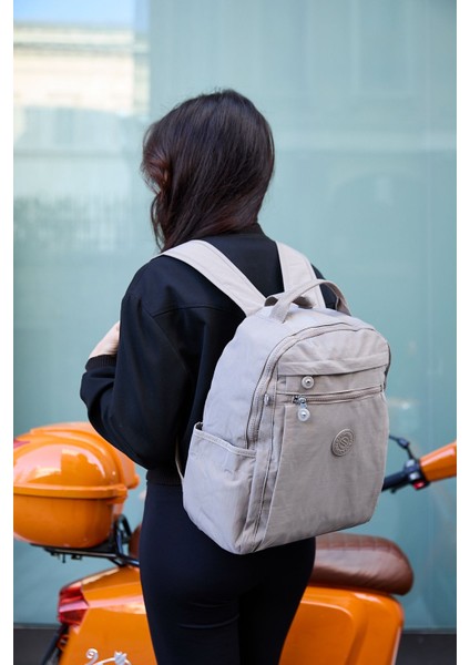 Unisex Suya Dayanıklı Krinkıl Kumaş Çok Gözlü Vizon Laptop Okul ve Sırt Çantası