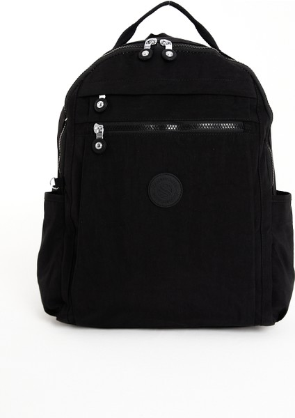 Unisex Suya Dayanıklı Krinkıl Kumaş Çok Gözlü Siyah Laptop Okul ve Sırt Çantası