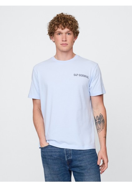 Erkek Açık Mavi Everyday Soft Relaxed Grafik T-Shirt