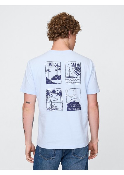 Erkek Açık Mavi Everyday Soft Relaxed Grafik T-Shirt fırsatları