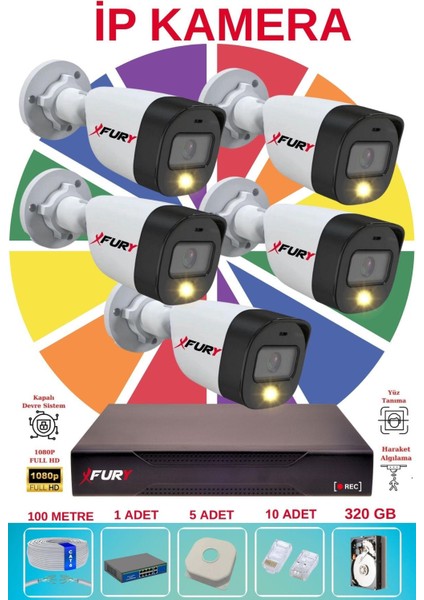 5 Li Ip Güvenlik Kamera Seti Sesli 4mp Gece Renkli Su Geçirmez 5515S 320GB