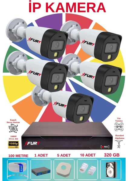 5 Li Ip Güvenlik Kamera Seti Sesli 4mp Gece Renkli Su Geçirmez 5515S 320GB fiyatları
