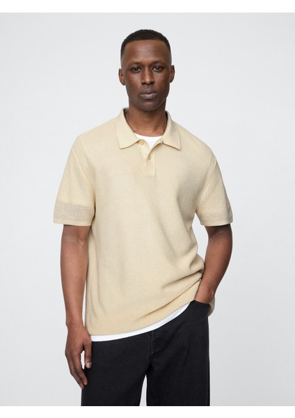 Erkek Açık Kahverengi Dokulu Kroşe Polo T-Shirt