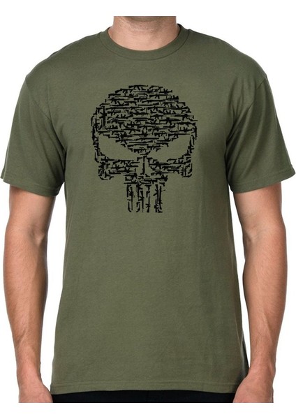 Alfa Punisher Baskılı Siyah Beyaz Tişört