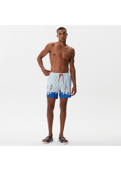 Erkek Mavi Baskılı Deniz Şortu T35213T.43B