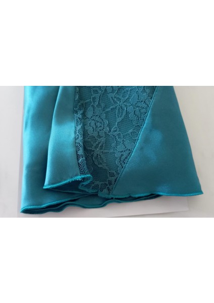 Is Berceste Primoda Petrol Dantelli Saten Babydoll Şort Takım Gecelik