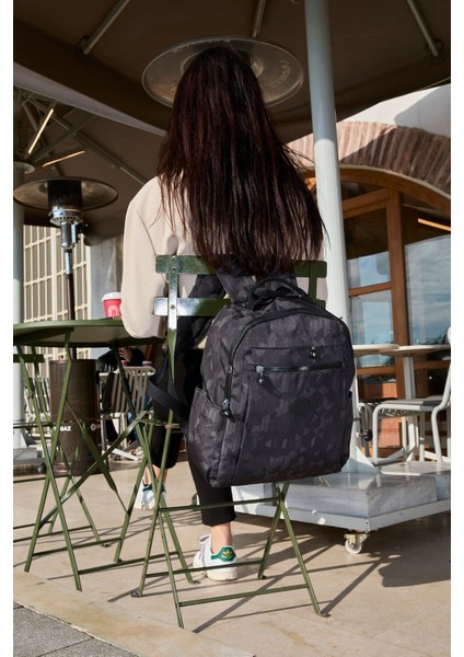 Unisex Suya Dayanıklı Krinkıl Kumaş Çok Gözlü Siyah Desenli Laptop Okul ve Sırt Çantası modelleri