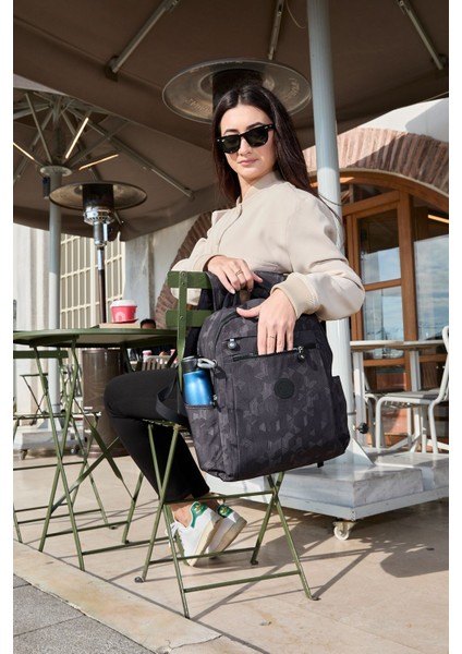Unisex Suya Dayanıklı Krinkıl Kumaş Çok Gözlü Siyah Desenli Laptop Okul ve Sırt Çantası indirimleri