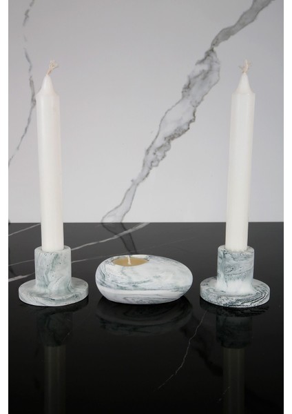 3 Parça El Yapımı Beton Mumluk Set