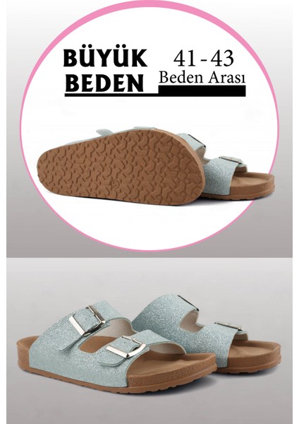 Parıltılı Su Yeşili Renk Anatomik Taban Kadın Terlik (Büyük Beden 41-43) fırsatları