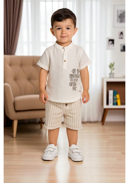 Erkek Çocuk Müslin Gömlek ve Keten Şort Takım - Yazlık