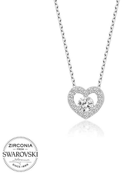 Swarovski Taşlı Gümüş Kalp Bayan Kolye