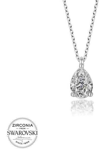 Swarovski Taşlı Gümüş Damla Tektaş Bayan Kolye