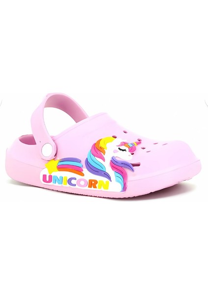 Calx Kız Çocuk Unicorn Figürlü Kaydırmaz Rahat Tabanlı Havuz - Plaj - Tatil - Bahçe Cross Terlik Sandalet