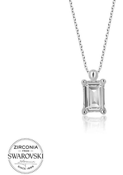 Swarovski Taşlı Gümüş Baget Tektaş Bayan Kolye