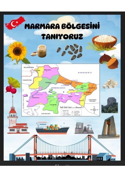 Bölgelerimizi Tanıyalım, Akdeniz Bölgesi, Ege Bölgesi, Marmara Bölgesi, Karadeniz Bölgesi, Güney Dogu Anadolu Bölgesi, Okul Etkinlik Kumaş Arka Fon 150X200