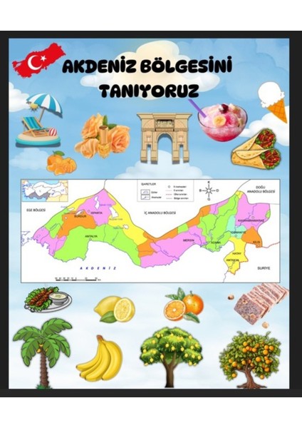 Bölgelerimizi Tanıyalım, Akdeniz Bölgesi, Ege Bölgesi, Marmara Bölgesi, Karadeniz Bölgesi, Güney Dogu Anadolu Bölgesi, Okul Etkinlik Kumaş Arka Fon 150X200 fiyatları