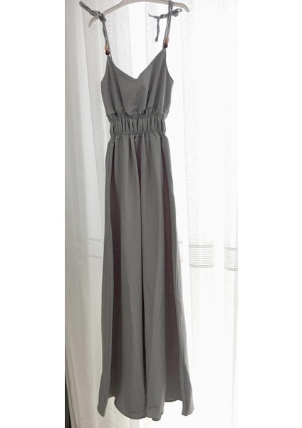 Is Berceste Gri Ip Askılı Beli Lastikli Keten Elbise fırsatları
