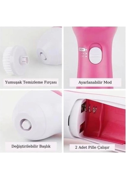 Pilli Yüz ve Vücut Temizleme Cihazı, Siyah Nokta ve Peeling Fırça Seti