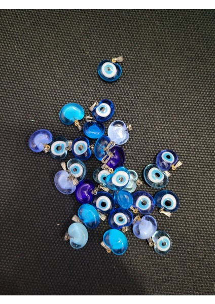 Minyatür Oval Cam Nazar Boncuğu Ucu – Renkli Karışık Tonlar, Rastgele 1 Adet