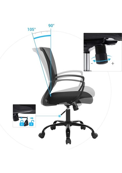 Songmıcs Ergonomik Ofis Sandalyesi - 360° Döner, Nefes Alabilir File Sırtlık, Sallanma Özellikli, 120 kg Taşıma Kapasiteli, Siyah indirimleri