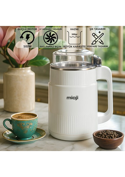 Mio CG34 500W Paslanmaz Çelik Bıçak Kompakt Baharat ve Kahve Öğütücü Beyaz