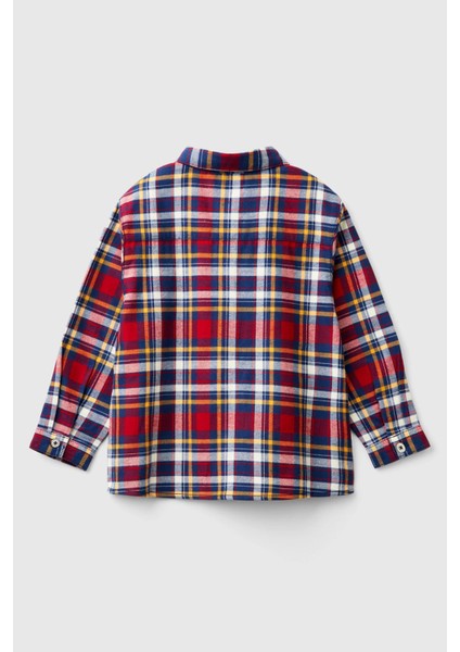 Erkek Çocuk Önü Cepli Logolu Kareli Uzun Kollu Gömlek - Kırmızı Mix fiyatları