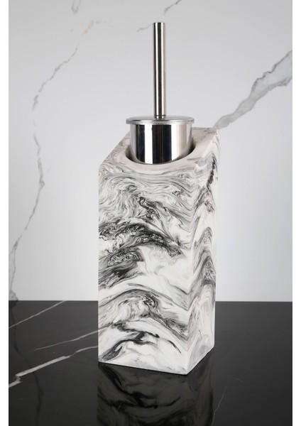 2 Parça Mermer Desenli Beton Tuvalet Fırçası Metal Wc Fırçalığı