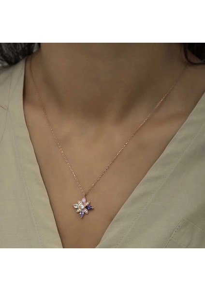 Gümüş Rose Mix Taşlı Umut Çiçeği Kolye