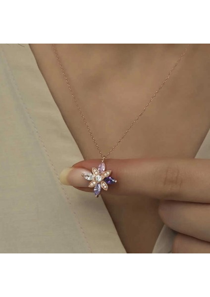 Gümüş Rose Mix Taşlı Umut Çiçeği Kolye