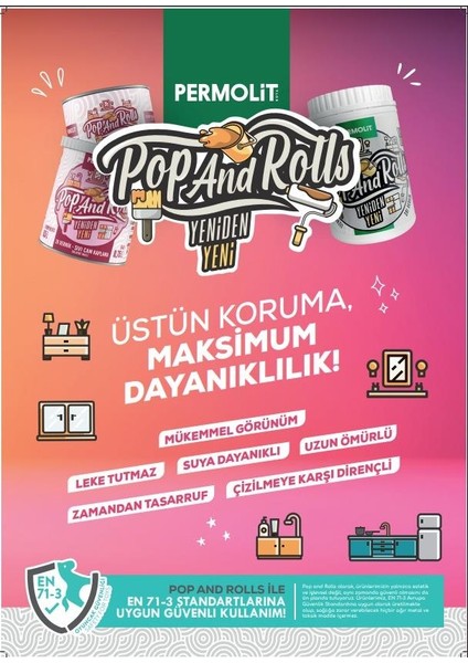 Pop And Rolls Su Bazlı Akrilik Yenileme Boyası - Beyaz - 1 Lt. fiyatları