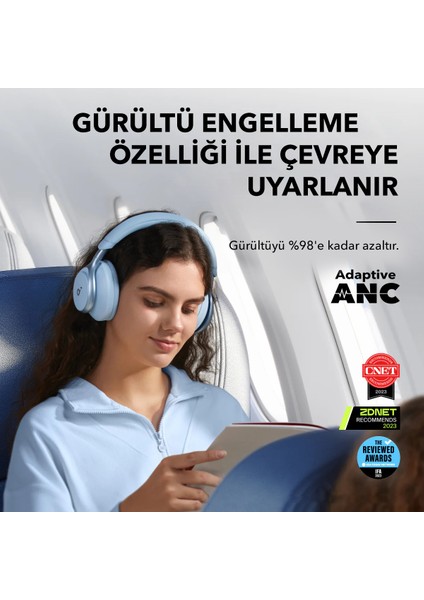 Soundcore Space One Kablosuz Kulaküstü Kulaklık - 40 Saat Oynatma Süresi - Anc - Bluetooth 5.3 -Aı Destekli 3 Mikrofon - Pembe
