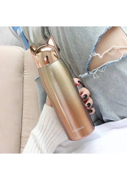 300ML Sevimli Tilki Su Şişesi Kupa Çelik Su Şişesi Küçük Kahve Termos Kupası Kapak Termal ve Sıcak Şişeler Çocuklar Için Flask Kapasitesi: 300ML/RENK: Altın (Yurt Dışından)