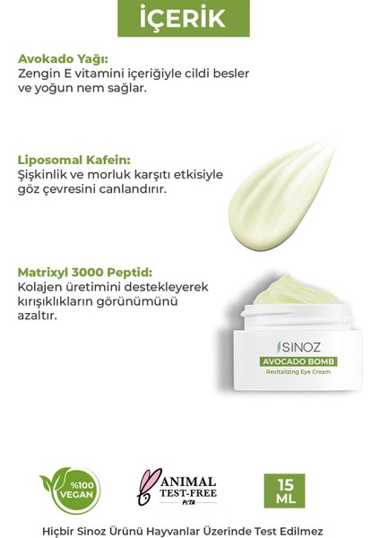 Avokado Bomb - Nemlendirici Canlandırıcı Göz Çevresi Bakım Kremi 15 ml modelleri