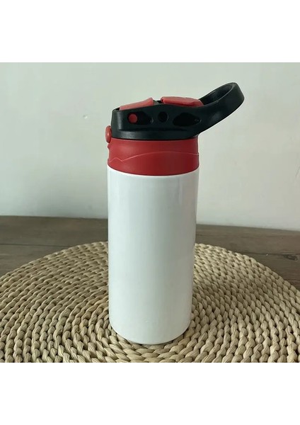 12 Oz Süblimasyon Düz Sippy Dağı Flip Üst Çocuk Şişe Paslanmaz Çelik Çift Duvar Su Dağı ile Saman Yudumlu Bottlecapity: 12OZ/RENK: Siyah Kırmızı (Yurt Dışından)
