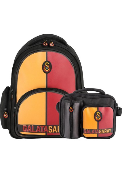 3 Bölmeli Logo Baskılı Suni Deri Okul Çantası +Beslenme Çantası
