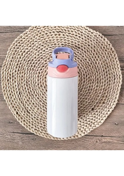 12 Oz Süblimasyon Düz Sippi Dak Flip Üst Çocuk Şişe Paslanmaz Çelik Çift Duvar Su Dağı Saman Yudum Şişe Kapasite: 12OZ/RENK: Mor Pembesi (Yurt Dışından)